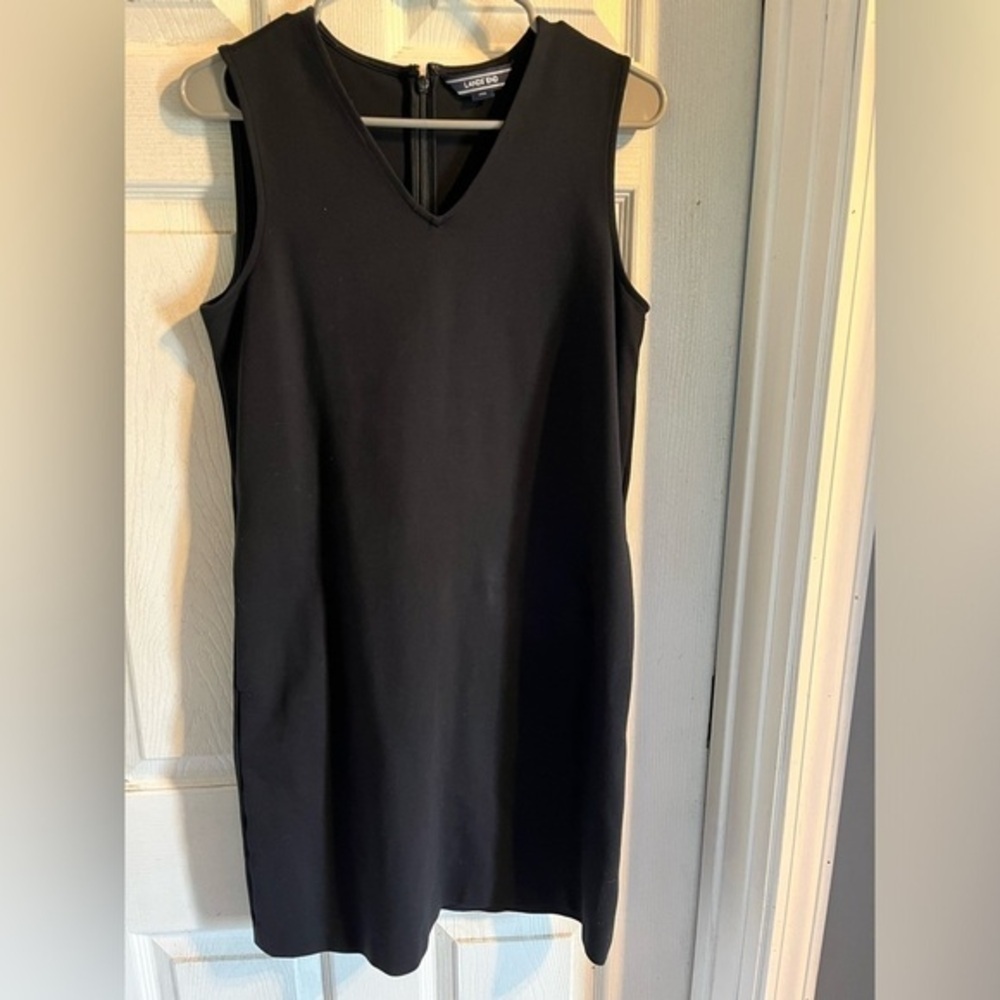 Lands End Casual Sleeveless Midi Black Dress Women’s Size 8P Minimalist Pockets